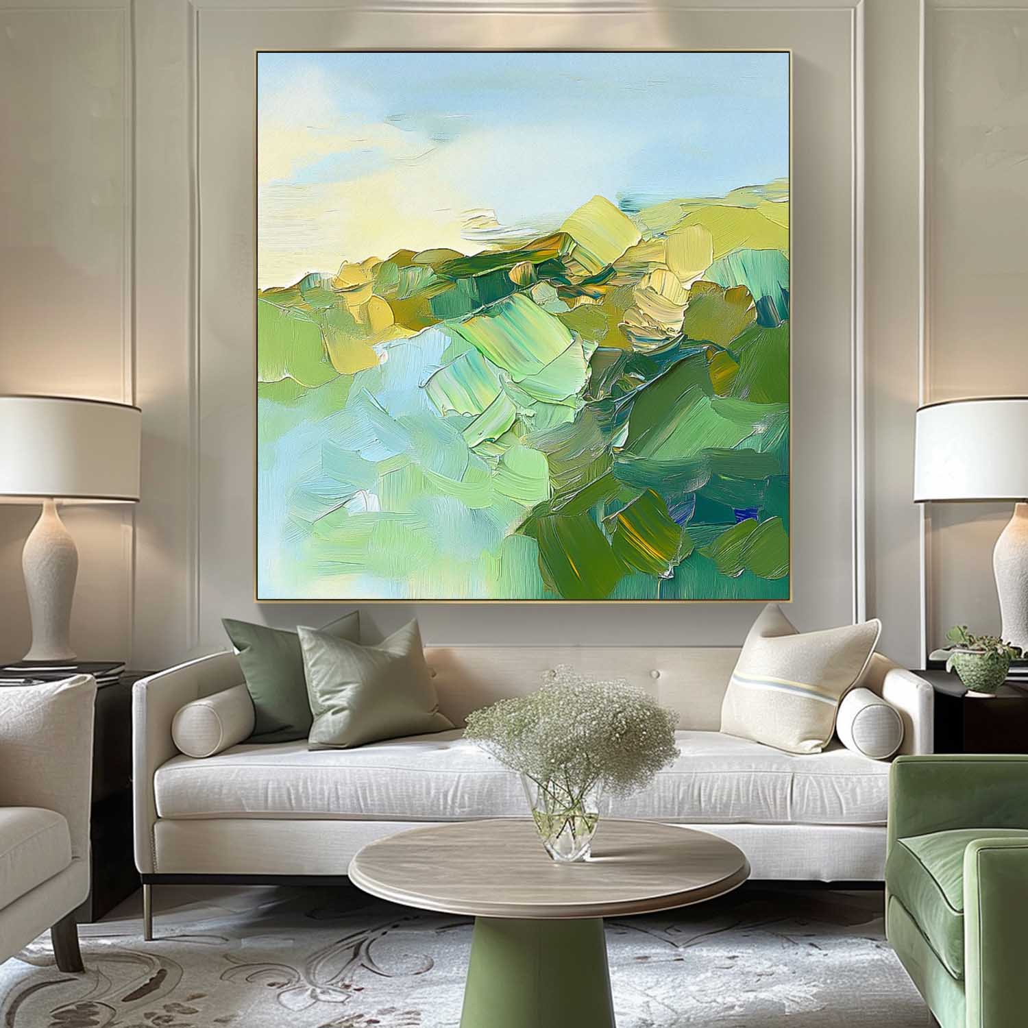 Large Abstract Texture Canvas Wall Art Abstract Landscape Scraper painting Modern Green Minimalist Painting