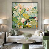 Extra Large Textured Abstract Flower Paintings Square Contemporary Floral Paintings Spring Painting Framed