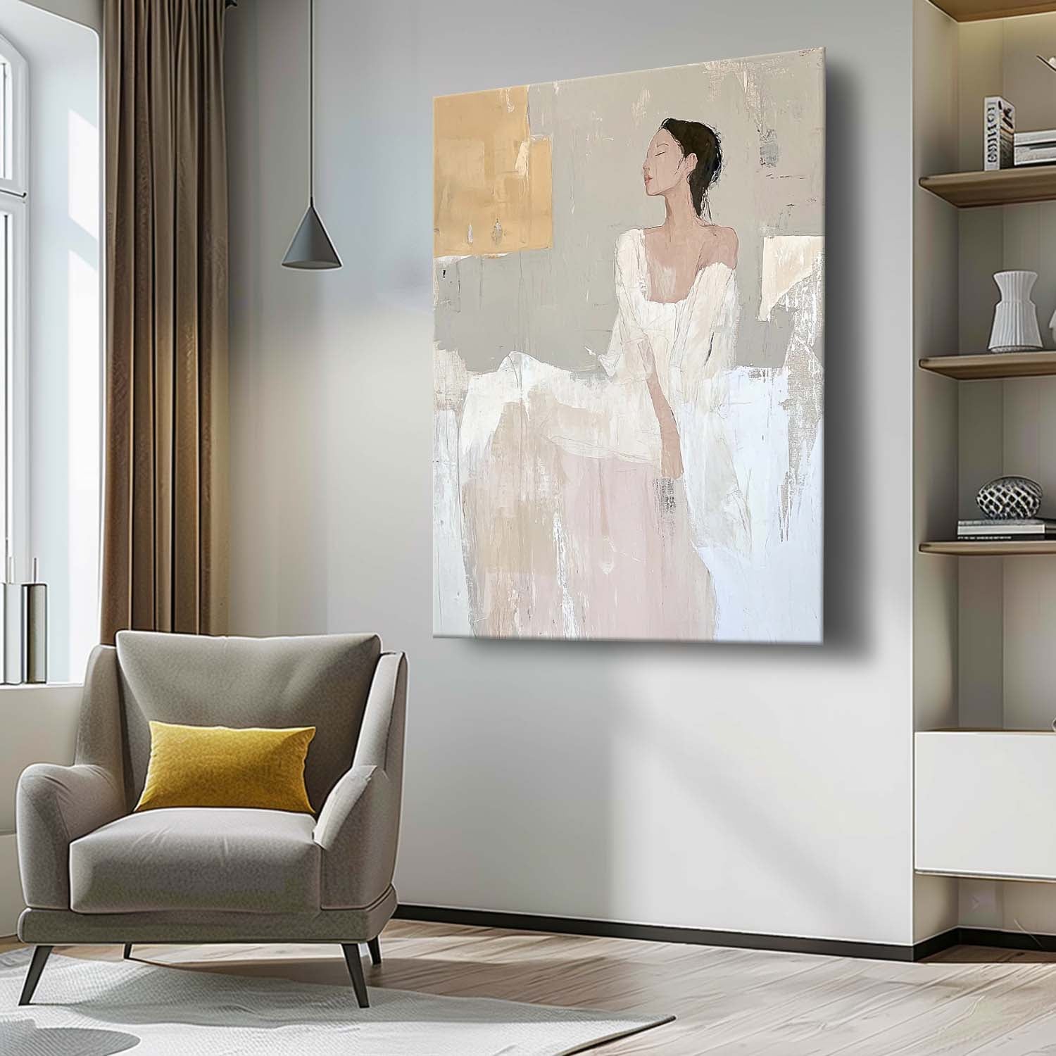 Contemporary Abstract minimalist Neutral Female Painting Large Abstract Woman Wall Art Wall Art For Living Room