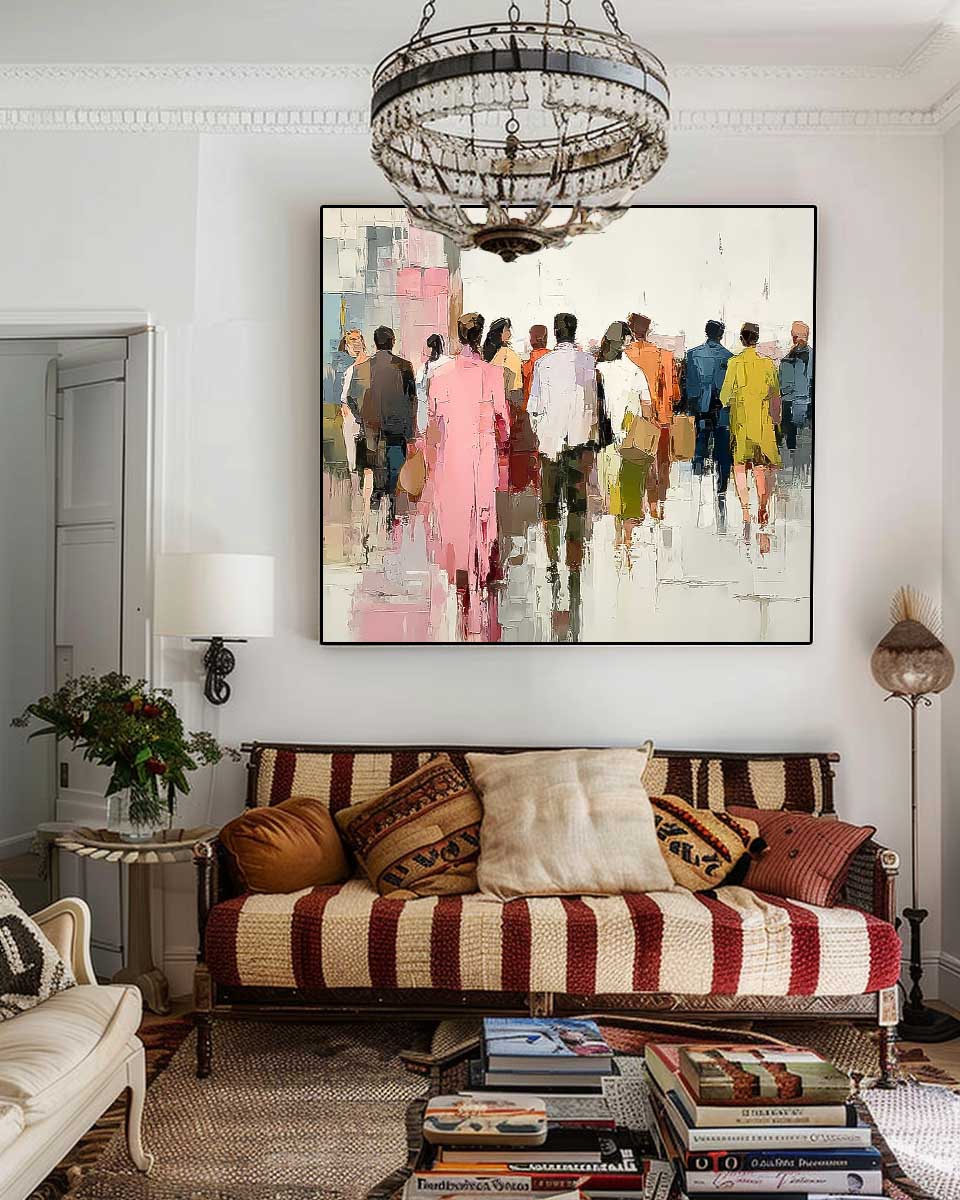 Abstract Figure Painting Canvas Large Multi-person Street Wall Art Original Passerby Features Artwork