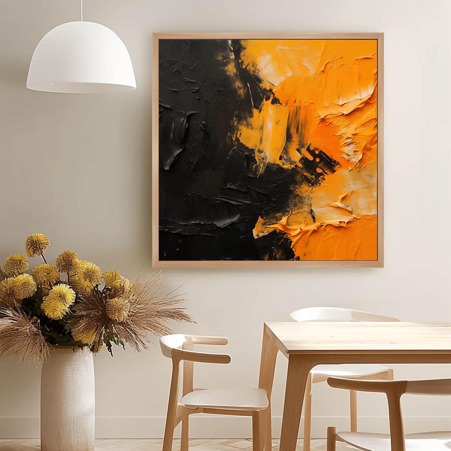 Yellow And Black Large Texture Abstract Wall Art Contemporary Abstract Oil Painting Canvas Framed Home Decor