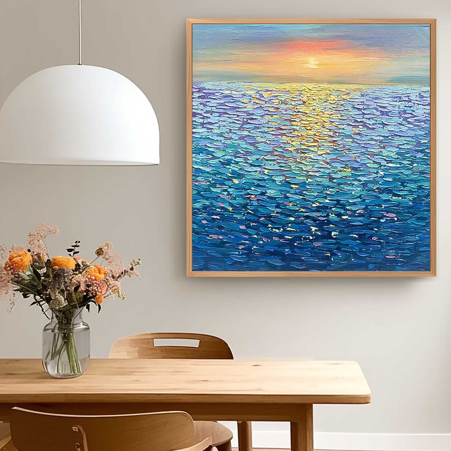 Large Blue Sea Surface Wall Art Modern Oil Painting Abstract Sunset Texture Acrylic Painting Home Decoration