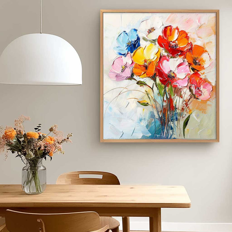 Thick Texture Acrylic Painting Lovely Colorful Original Flowers Abstract Wall Art Modern Floral Oil Painting Canvas