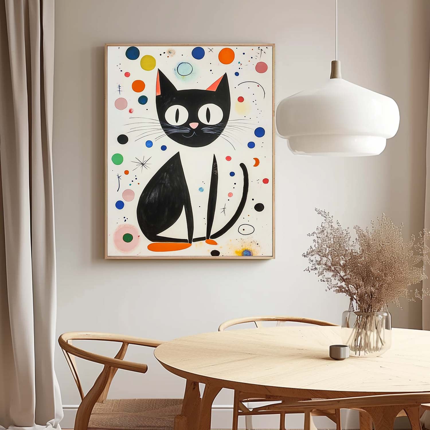 Joan Miró Style Abstract Cat Acrylic Painting Colorful Modern Cat Oil Painting Pop Artwork Home Decor