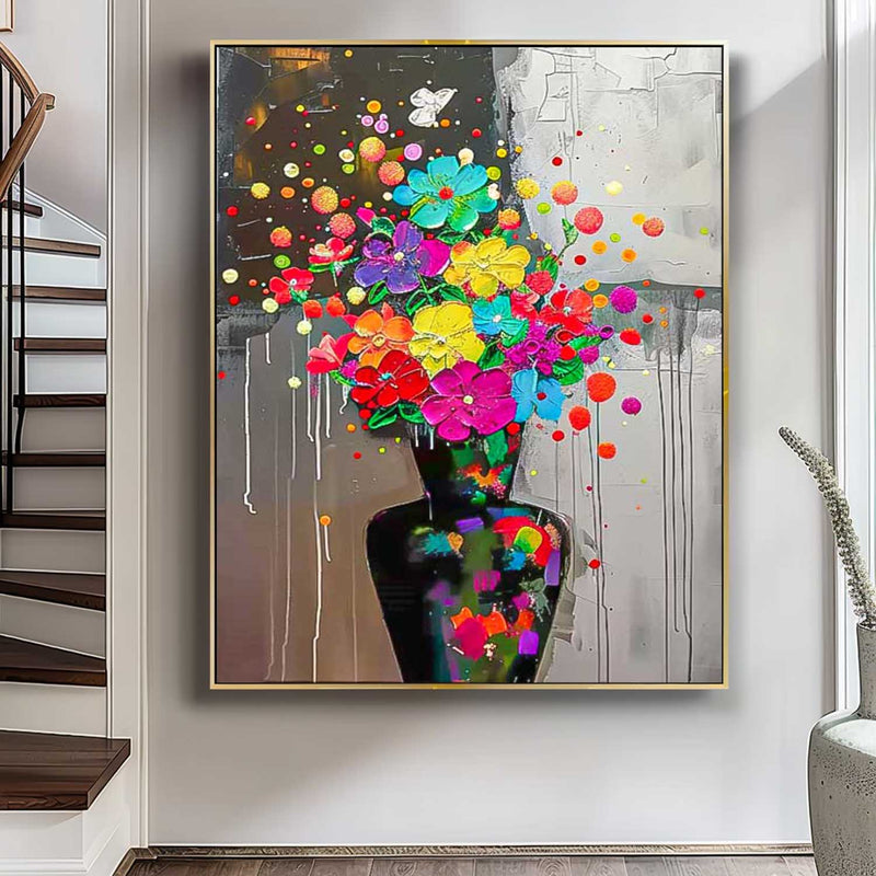 Original Modern Vase Flower Artwork Abstract Hand Painted Oil Painting On Canvas Floral Wall Art Home Decor