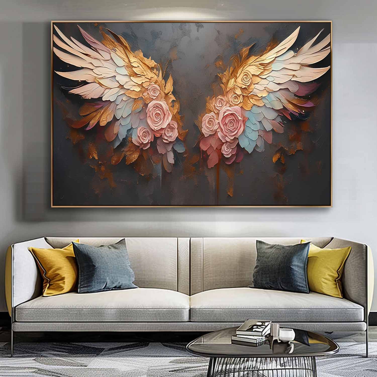 Original Abstract Angel Wing Oil Painting On Canvas Big Wing Flower Boho Artwork For Living Room Decor Gift