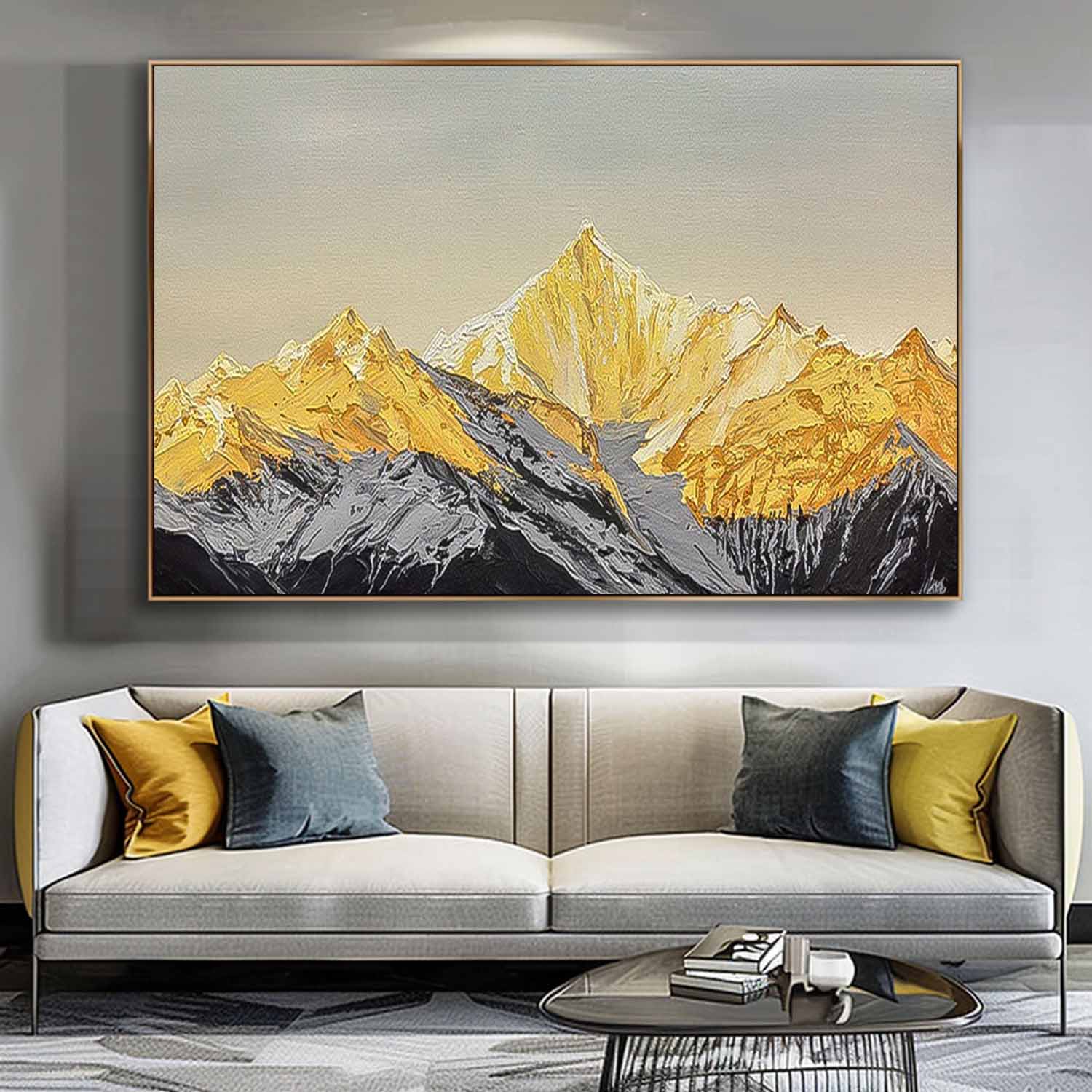 Modern Abstract Gold Mountain Oil Painting On Canvas Large Original Mountain Wall Art For Living Room