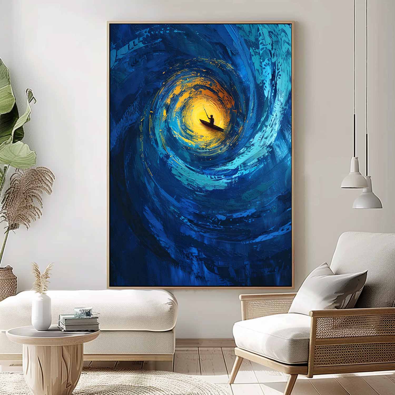 Blue Original Abstract Beach Oil Painting On Canvas Large Vortex Wall Art Texture Artwork Home Decor