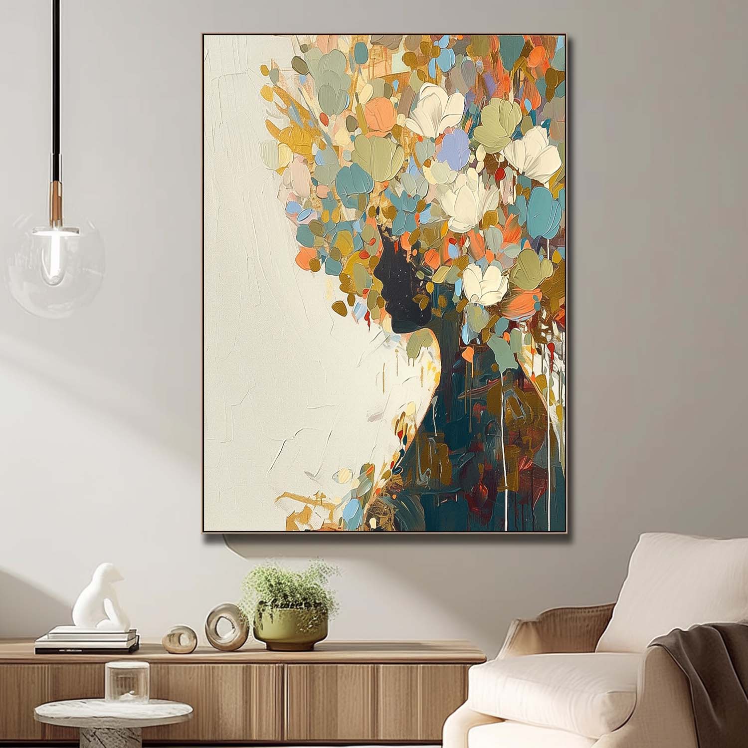 Abstract Color Flower Profile Shadow Artwork Large Portrait Painting Original Lady Wall Art For Living Room