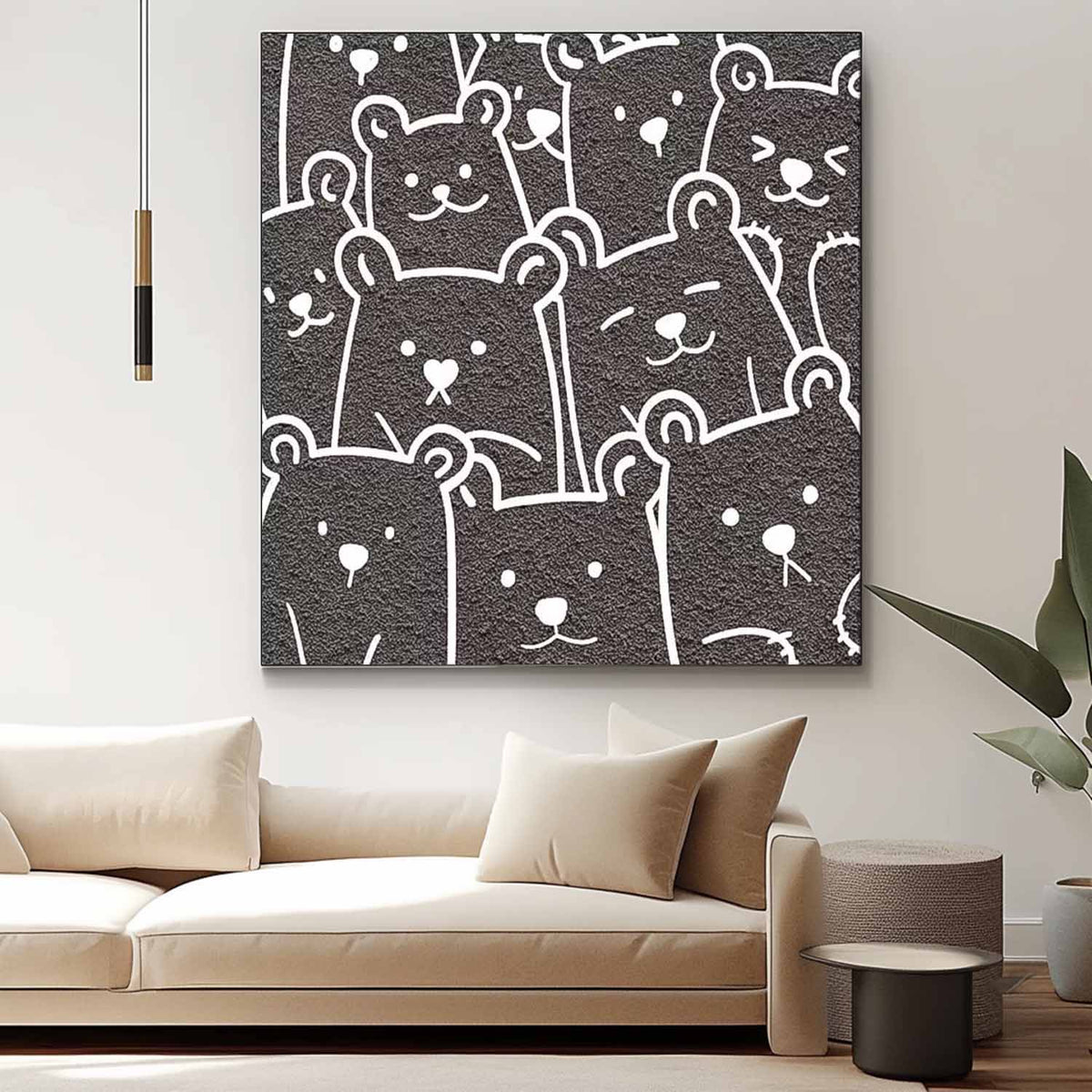 Large Interesting Simple Strokes Bear Abstract Wall Art Modern Minimalist Canvas Acrylic Painting Home Decor