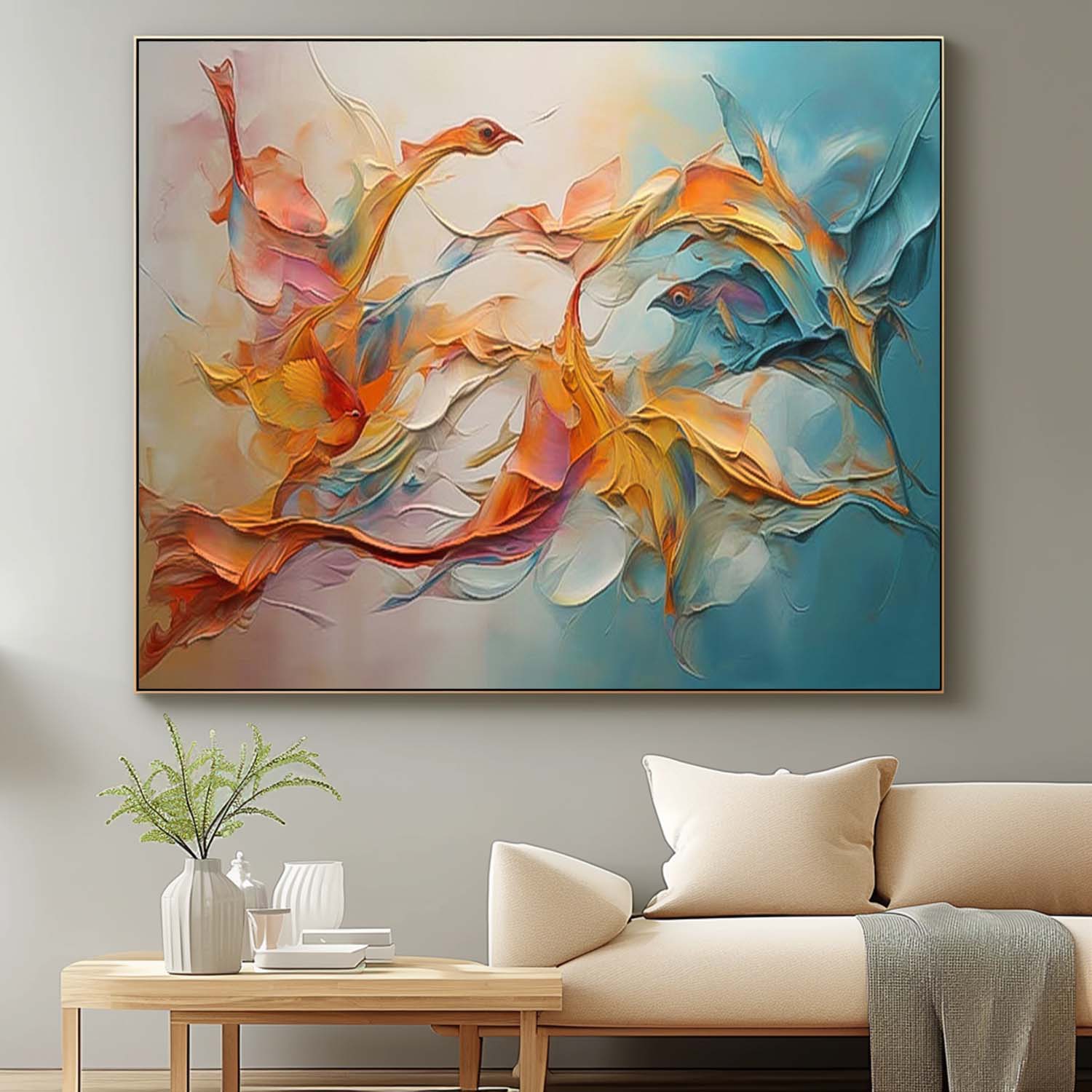 Large Texture Original Abstract Phoenix Wall Art Vibrant Color Abstract Bird Paintings Online Contemporary Artwork