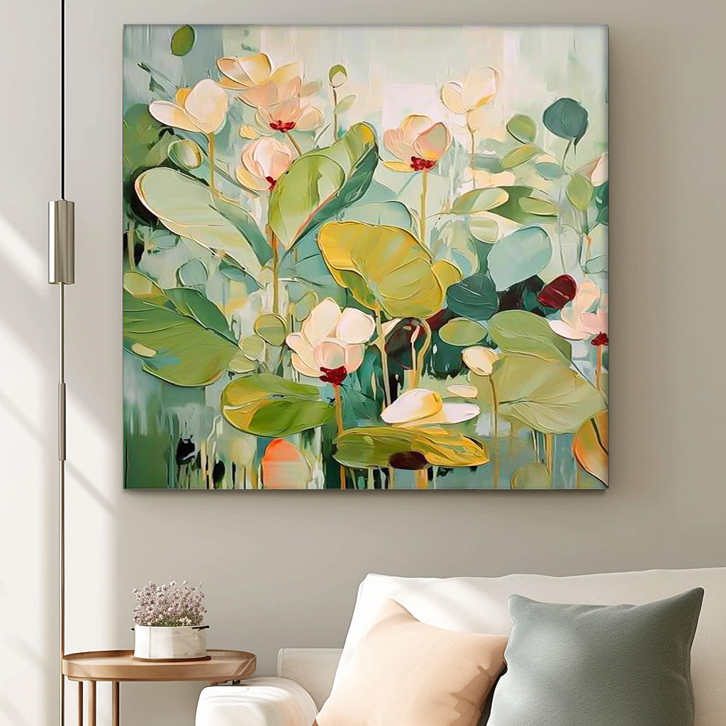 Extra Large Textured Abstract Flower Paintings Square Contemporary Floral Paintings Spring Painting Framed