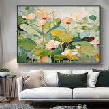 Big Flower Texture Artwork Original Abstract Green Leaves Oil Painting On Canva For Living Room Decor Gift