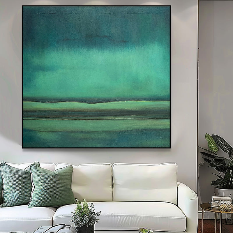 Green Modern Minimalist Canvas Painting Acrylic Large Abstract Wall Art Framed Wall Decor Free Shipping