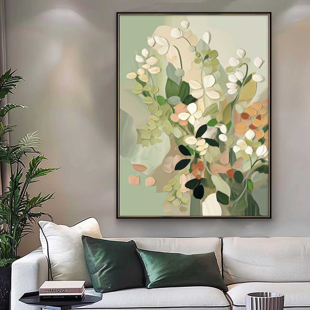 Beauty Abstract Green Leaves Flower Oil Painting On Canvas Big Original Texture Flowers Artwork