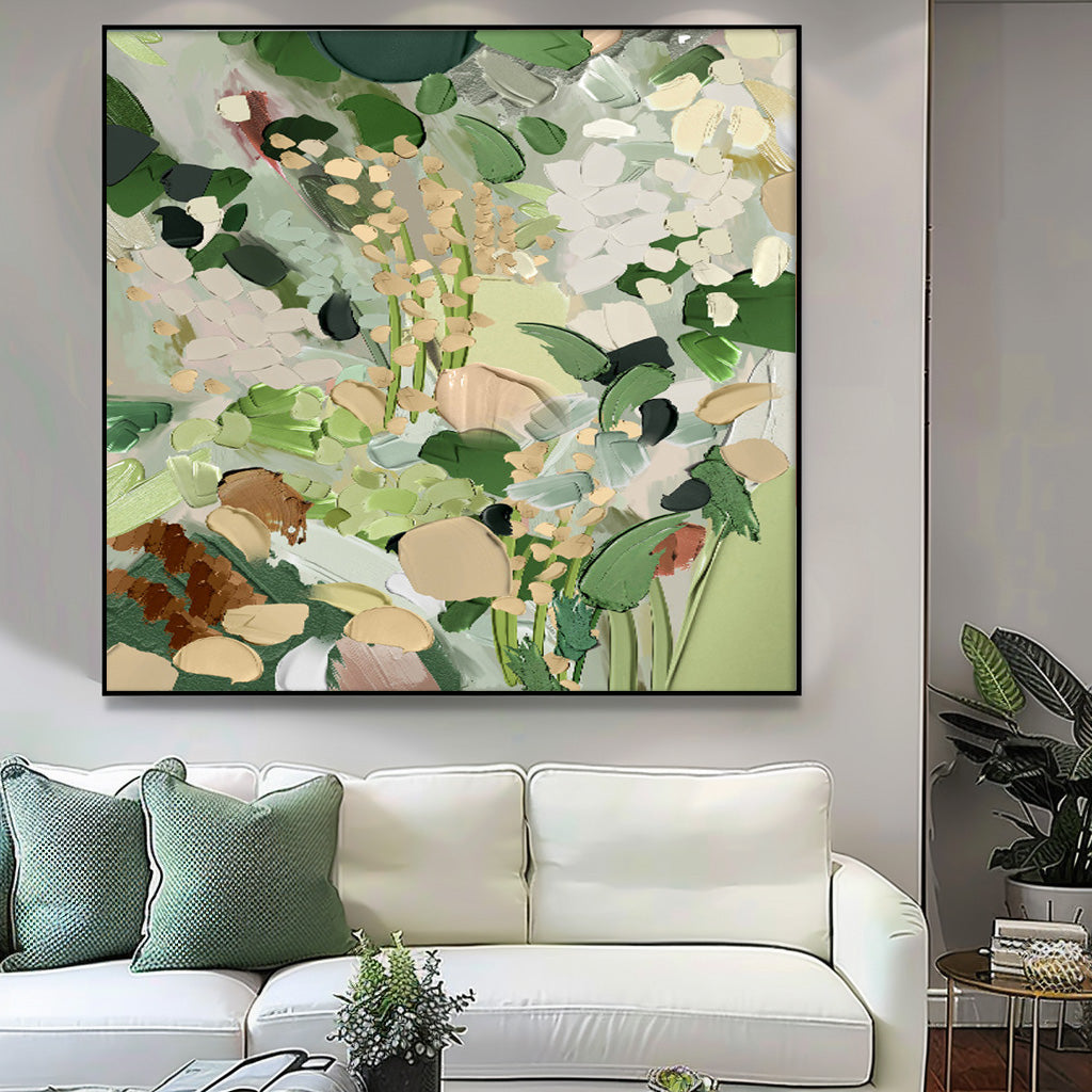 Square Contemporary Floral Painting Extra Large Textured Abstract Flower Paintings Original Framed Artwork