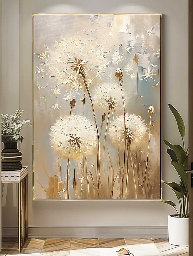 Abstract Flower Oil Painting on Canvas Big Original Texture Flowers Art Delicate Dandelion Painting Wall Decor