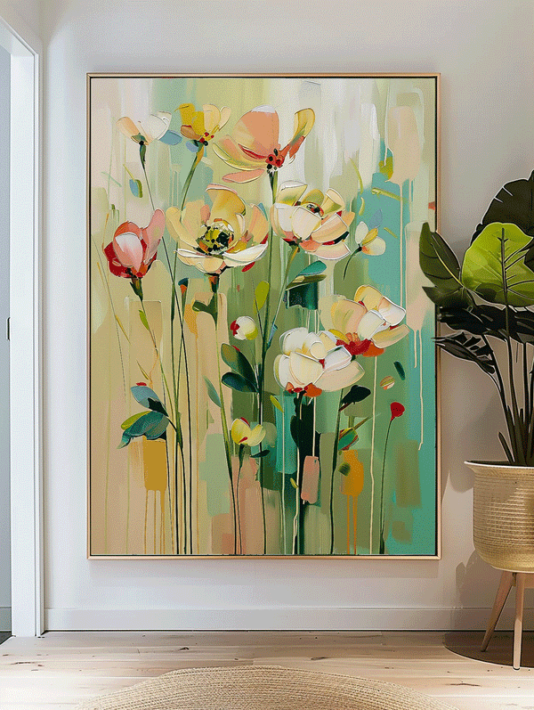 Contemporary Floral Paintings Summer Painting Framed Large Textured Abstract Flower Paintings Floral Wall Art