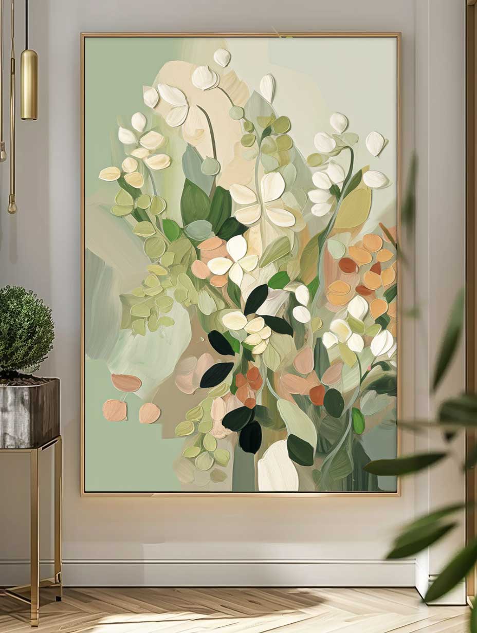 Beauty Abstract Green Leaves Flower Oil Painting On Canvas Big Original Texture Flowers Artwork