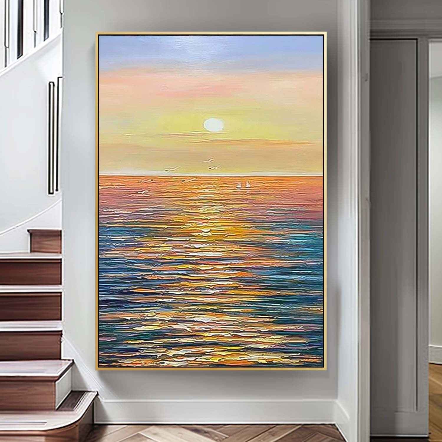 Abstract Sunset Modern Wall Art Acrylic Painting Large Texture Sea Surface Landscape Oil Painting Home Decor
