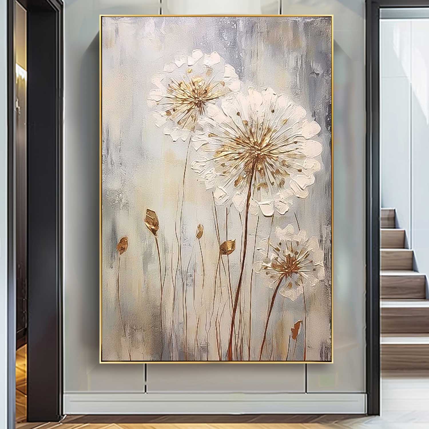 Delicate Dandelion Painting Wall Decor Abstract  Flower Oil Painting on Canvas Large Original  Texture Flowers Art