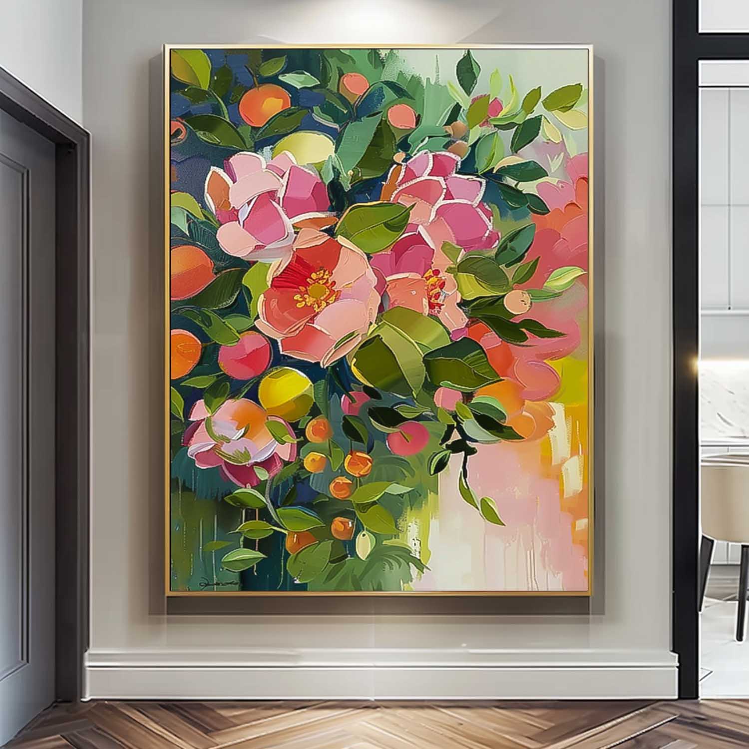 Custom Painting Boho Wall Decor Abstract Peony Flower Oil Painting on Canvas Large Original Watercolor Flowers Art
