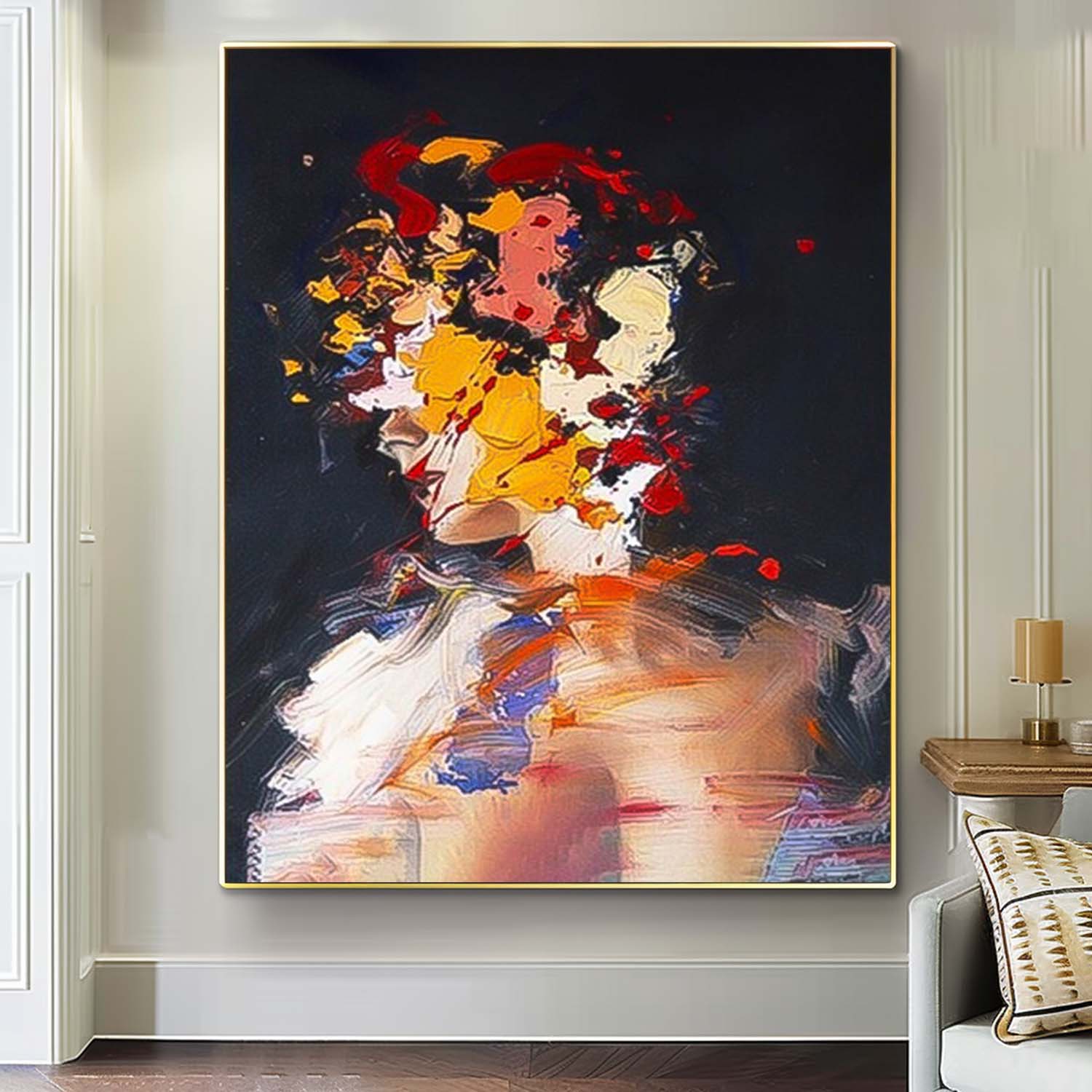Modern Abstract Woman Painting Colorful Female Wall Art Framed Large Abstract Portrait Canvas Art