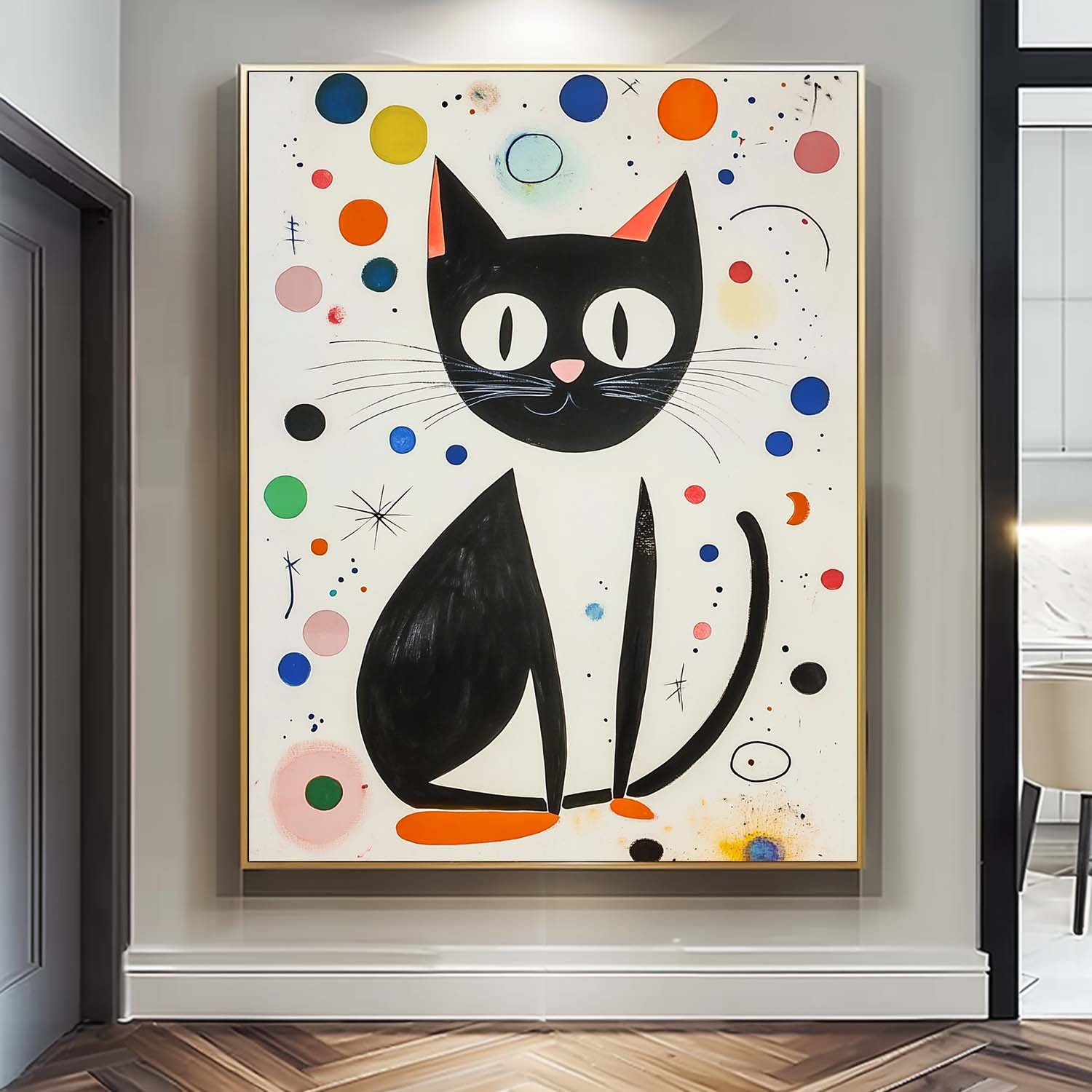 Joan Miró Style Abstract Cat Acrylic Painting Colorful Modern Cat Oil Painting Pop Artwork Home Decor