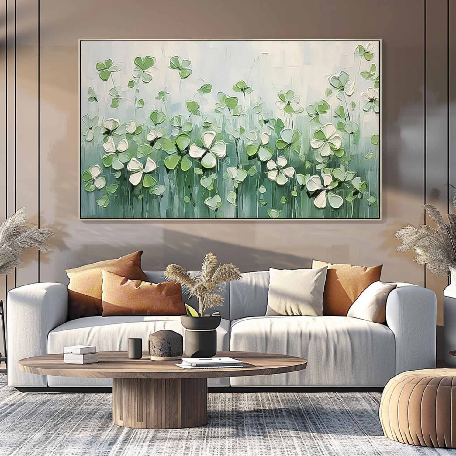 Large Green Four Leaf Clover Wall Art Textured Flower Acrylic Painting Original Painting On Canvas Framed Decor