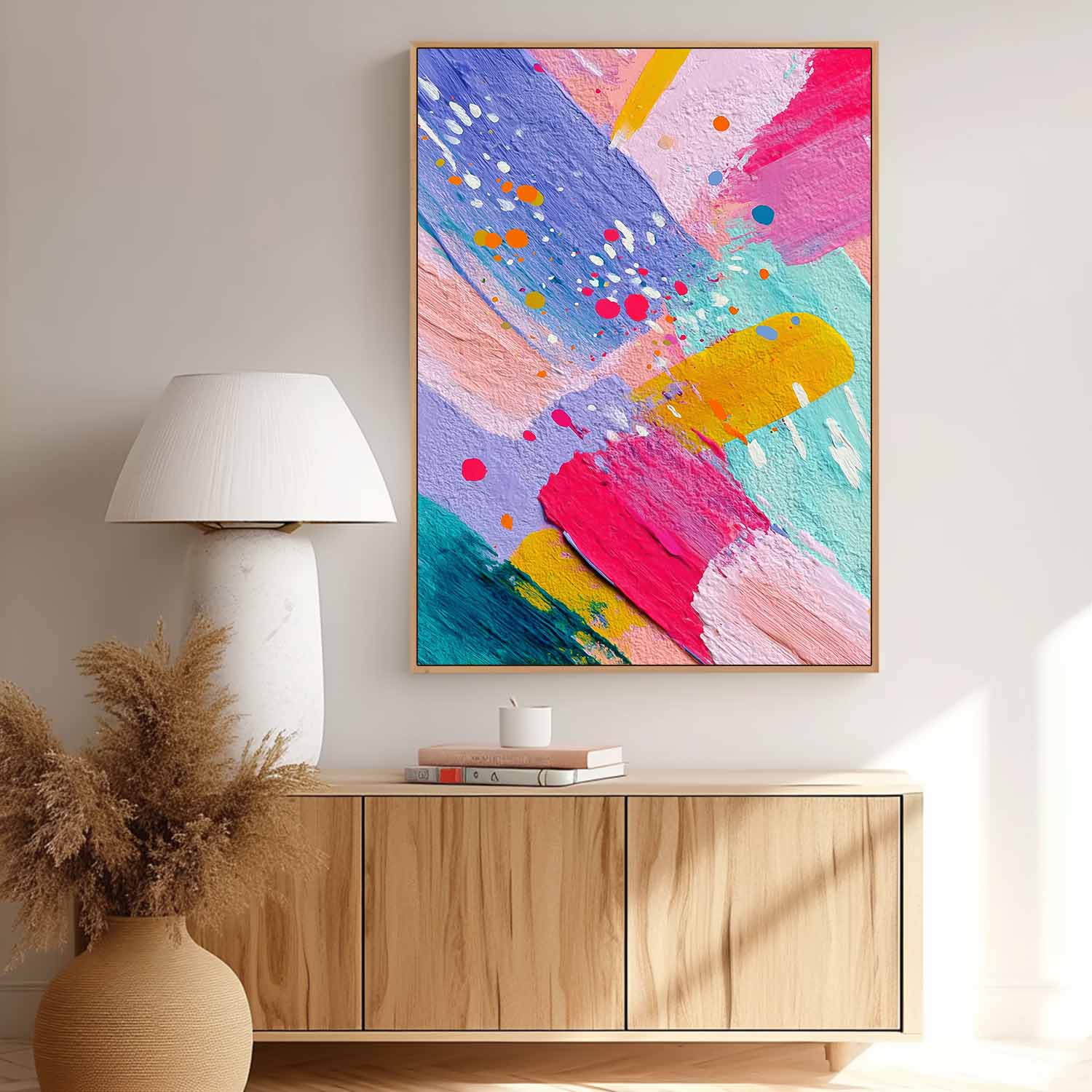 Colorful Abstract Painting Modern Wall Art Decor Textured Brushstrokes Handmade Canvas For Living Room