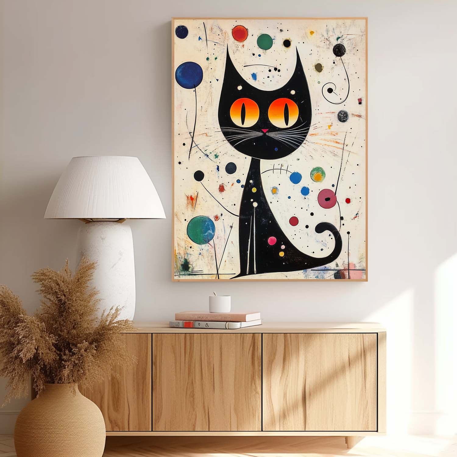 Pop Artwork Joan Miró Style Abstract Cat Acrylic Painting Colorful Modern Cat Oil Painting Home Decor