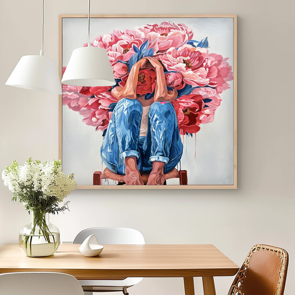 Original Beautiful Peony People Artwork Abstract Figure Painting Canvas Large Woman Wall Art Home Decor
