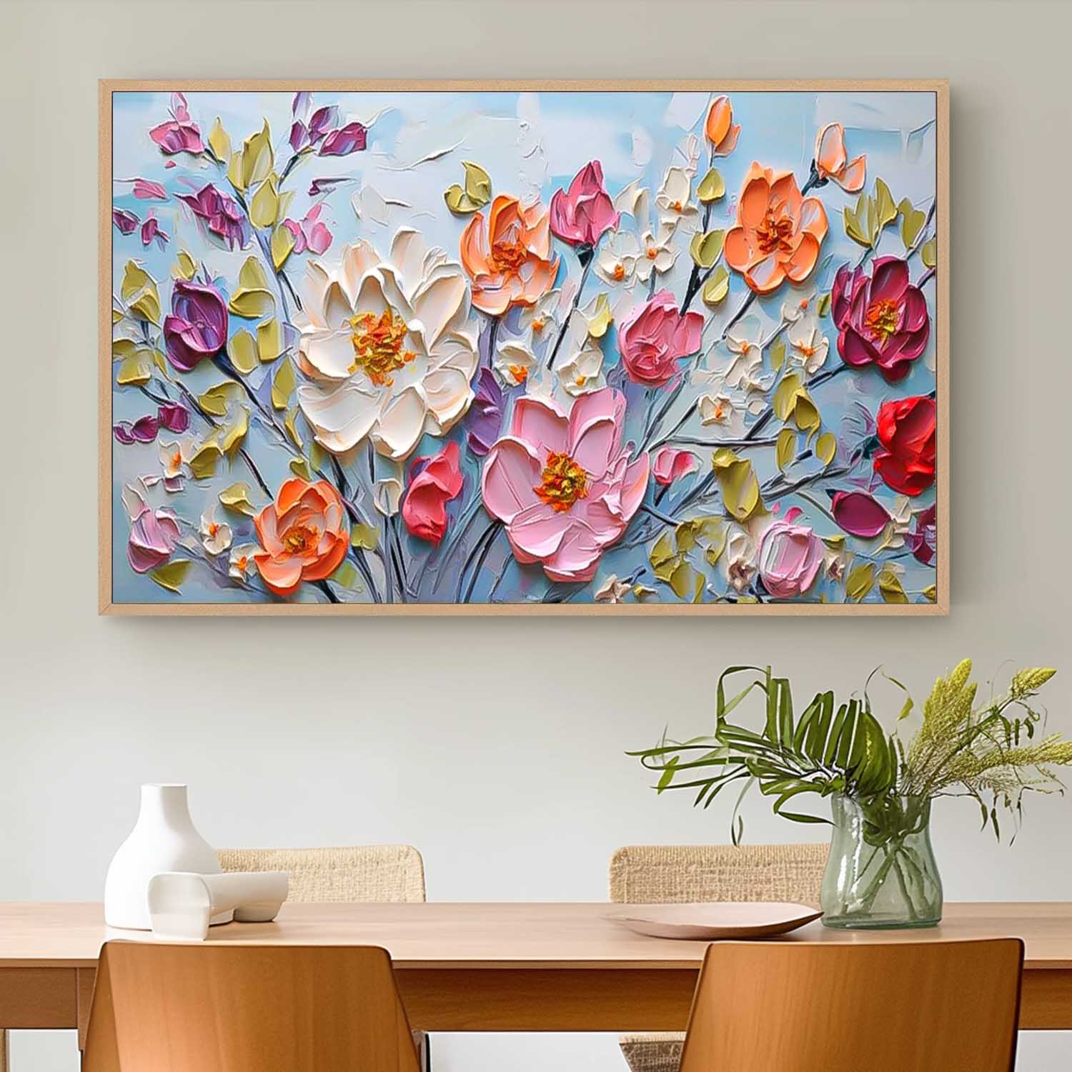 Large Acrylic Colorful Textured Floral Painting Original Drawing Flowers Wall Art Modern Floral Painting For Living Room