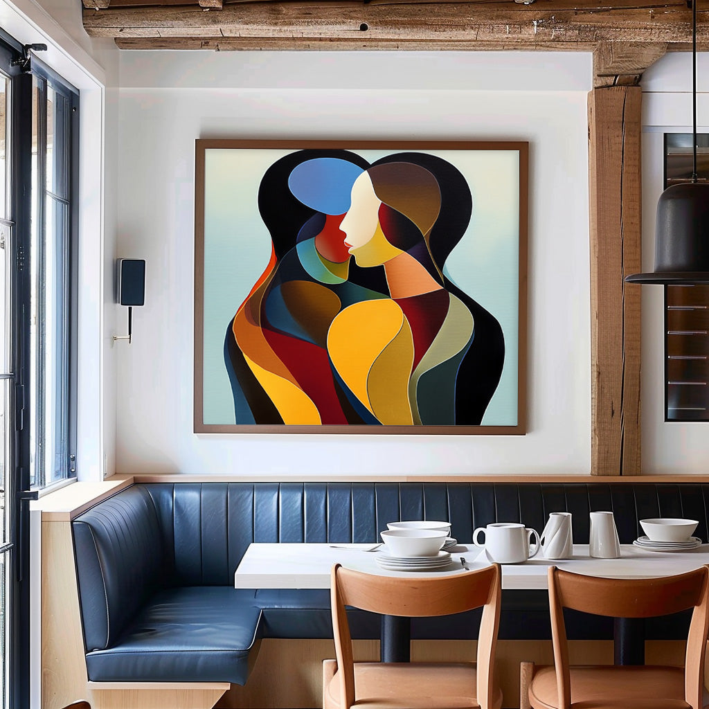 Original Figure Acrylic Painting Canvas Colorful Lovers Abstract Wall Art Square Large Portrait Artwork