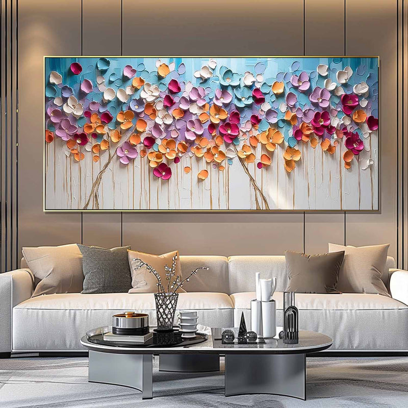 Large Colorful Textured Flowe Original Drawing knife Flowers Wall Art Modern Floral Painting On Canvas