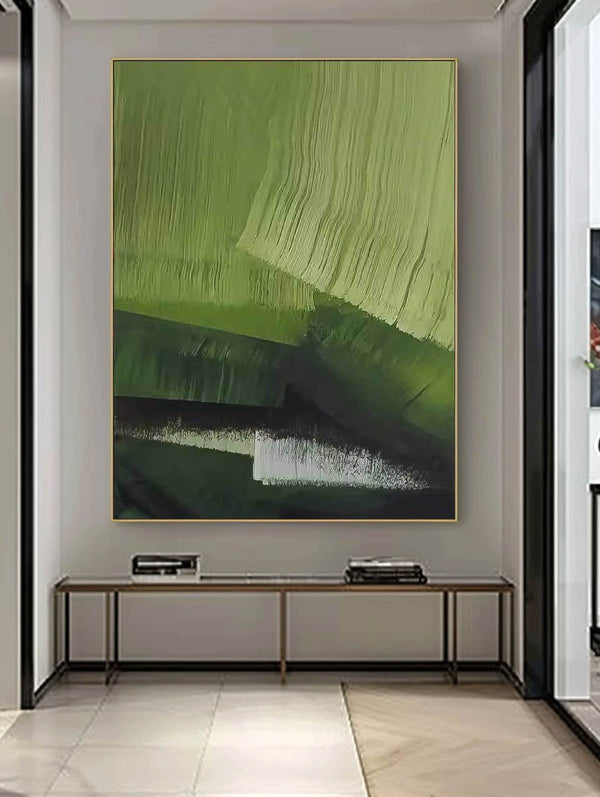 Large Wall Art Texture Minimalist Green Brush Canvas Oil Painting Abstract Original framed Artwork