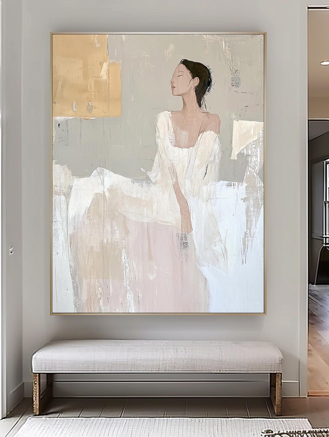Contemporary Abstract minimalist Neutral Female Painting Large Abstract Woman Wall Art Wall Art For Living Room
