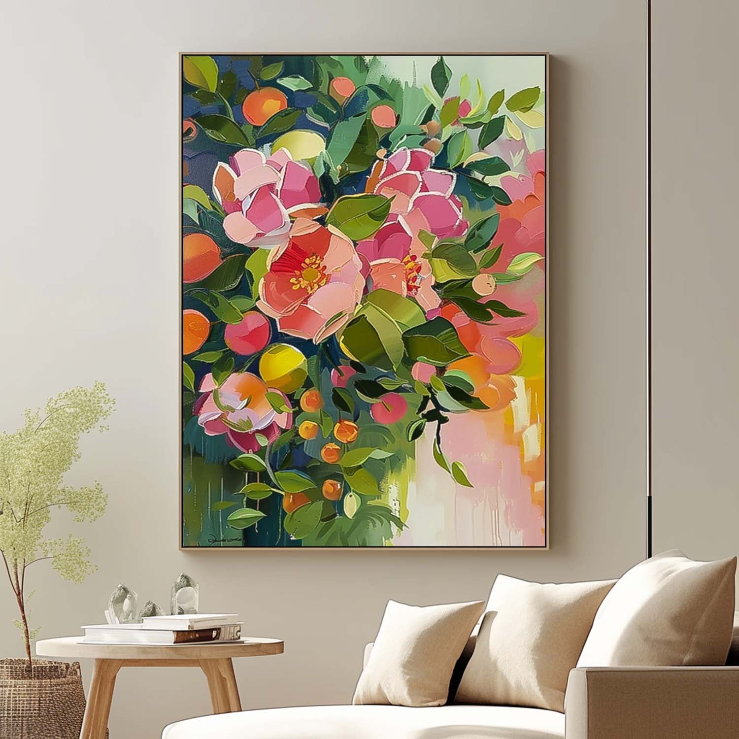 Custom Painting Boho Wall Decor Abstract Peony Flower Oil Painting on Canvas Large Original Watercolor Flowers Art