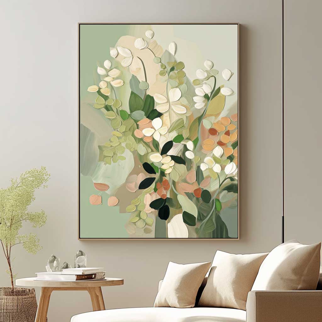 Beauty Abstract Green Leaves Flower Oil Painting On Canvas Big Original Texture Flowers Artwork