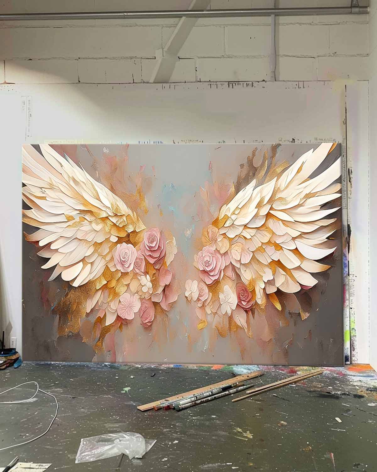Big Abstract Angel Wing Flowers Oil Painting On Canvas Original Wing Art Boho Wall Decor Modern Wall Art