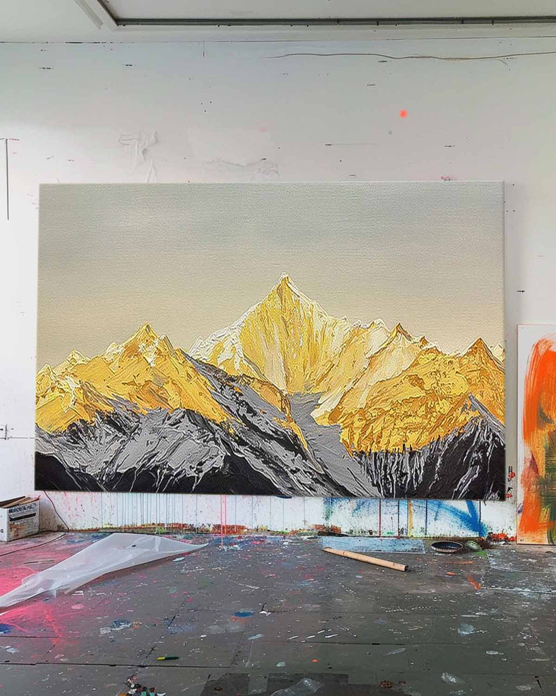 Modern Abstract Gold Mountain Oil Painting On Canvas Large Original Mountain Wall Art For Living Room