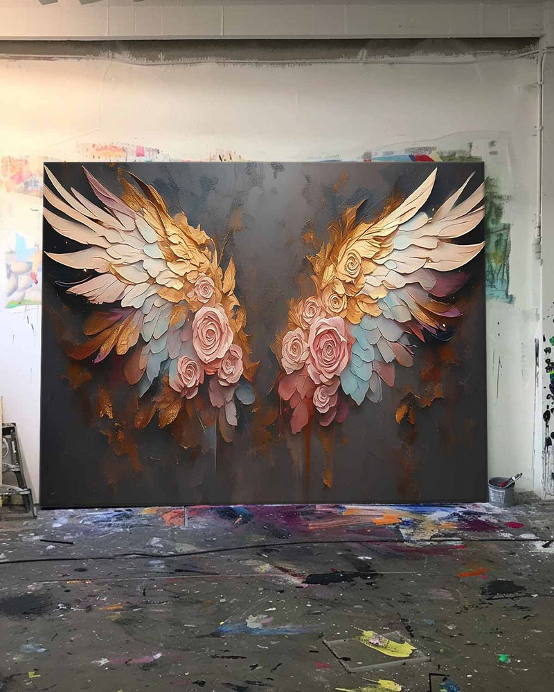 Original Abstract Angel Wing Oil Painting On Canvas Big Wing Flower Boho Artwork For Living Room Decor Gift