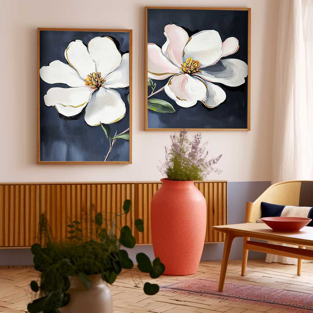 Set of 2 Floral Painting on Canvas 3D Blossom Textured Wall Art Flower Pastel Impasto Botanical Home Decor