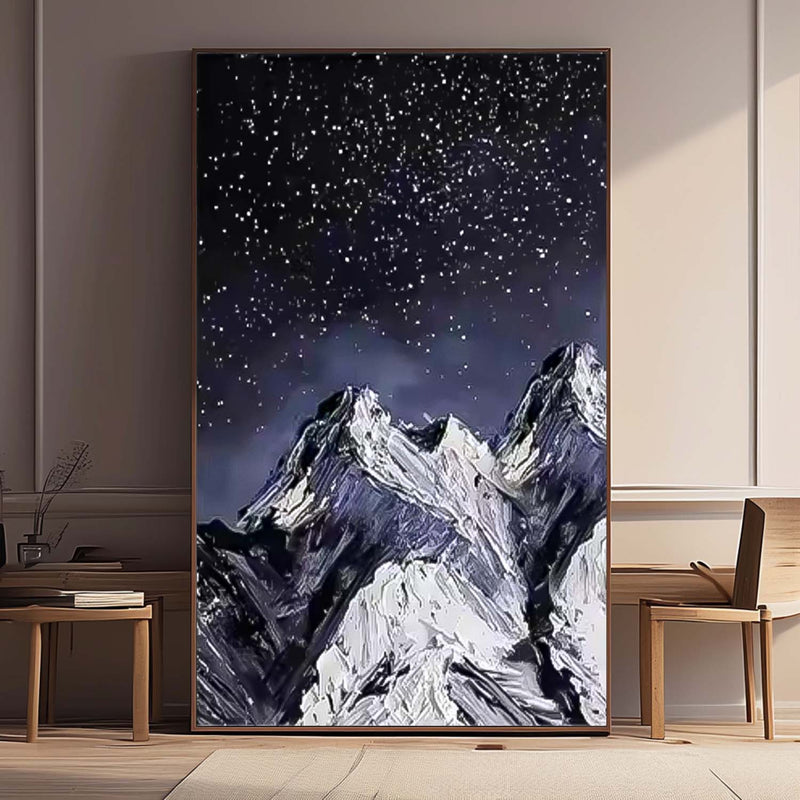 Abstract Snow Mountain At Night Modern Wall Art Acrylic Painting Large Landscape Oil Painting On Canvas Home Decor