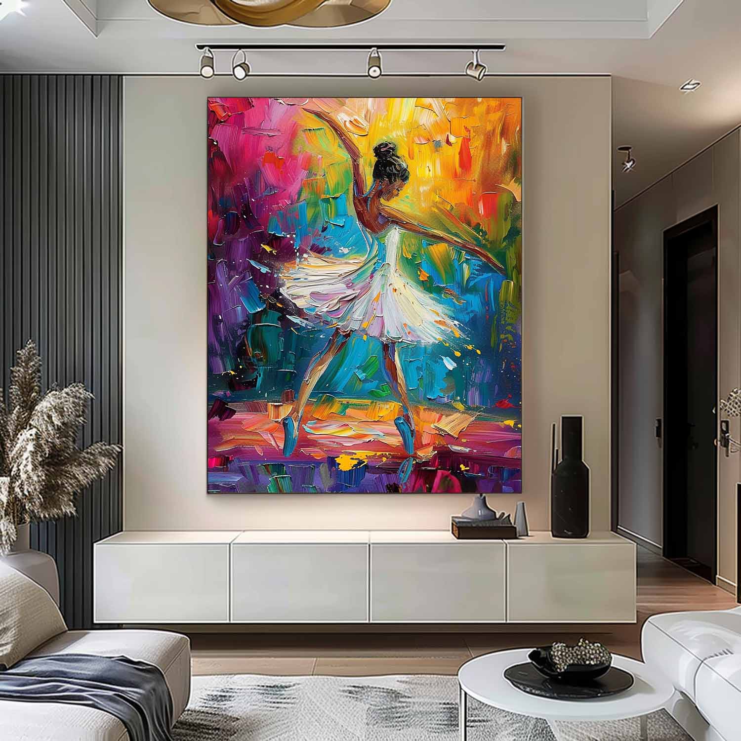Large Multicolor Girl Painting Framed Original Exquisite Ballet Girl Wall Art Colorful Artwork Gift