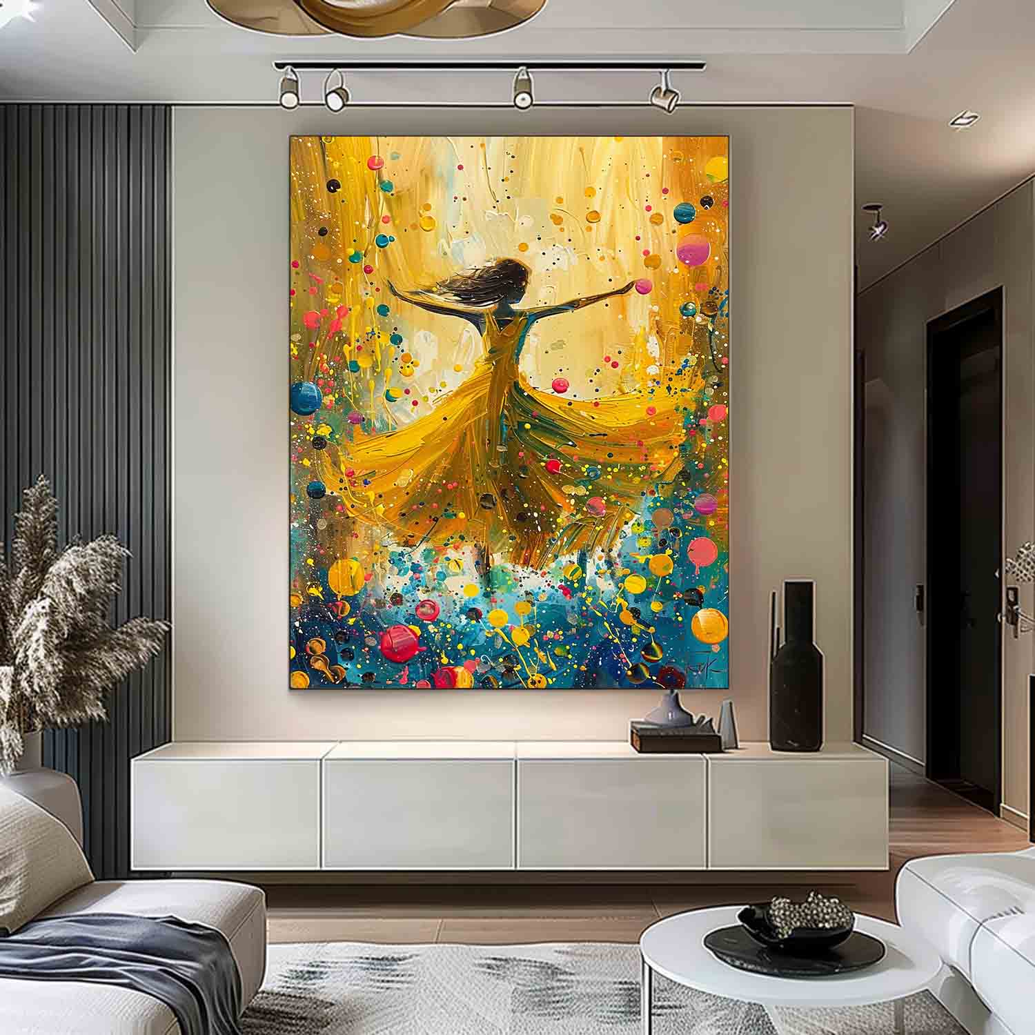 Original Exquisite Ballet Girl Wall Art Large Multicolor Girl Painting Framed Colorful Artwork Gift