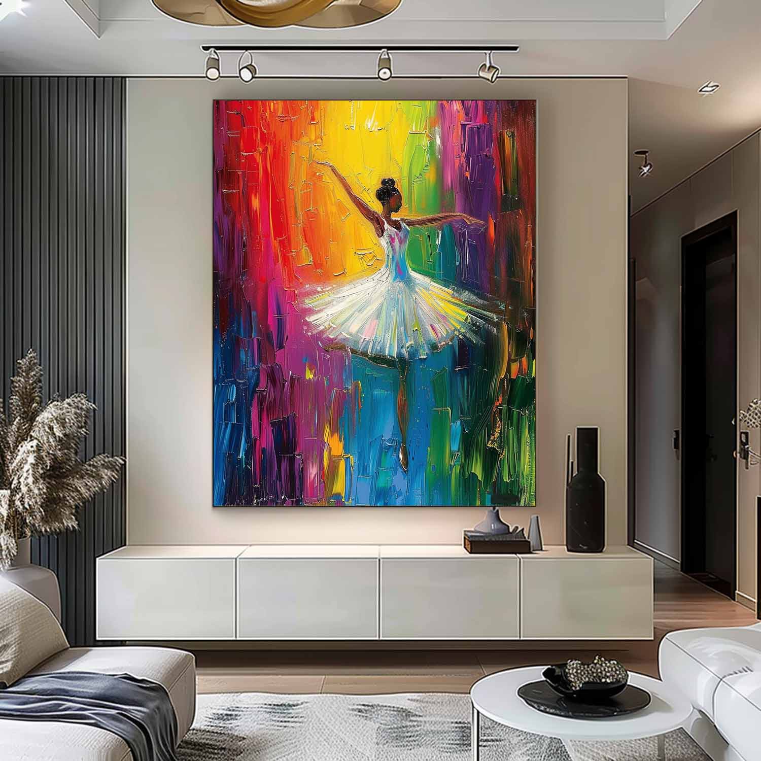 Colorful Artwork Original Modern Ballet Girl Wall Art Big Multicolor Girl Daning Painting Framed Gift