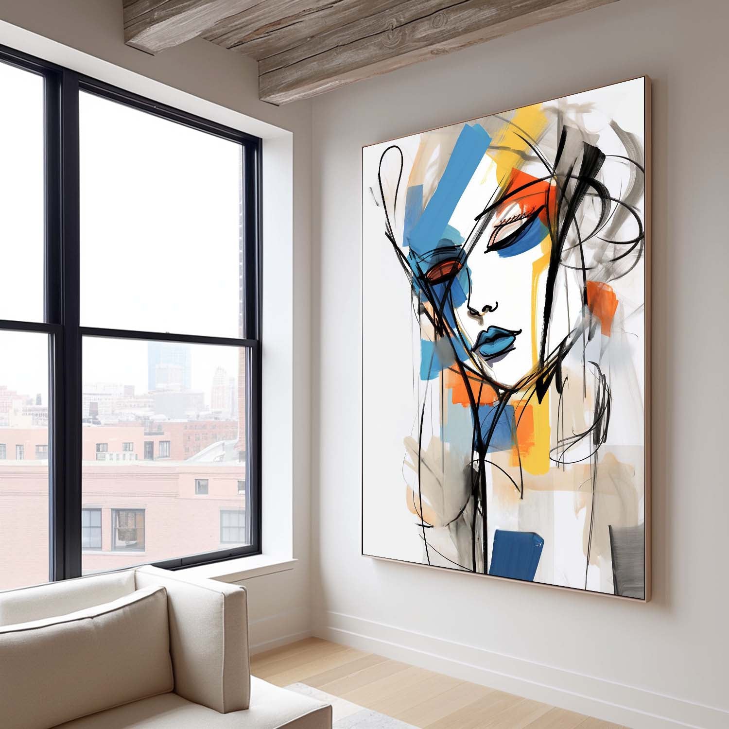 Abstract Lines Character Painting Framed Artwork Large Figure Acrylic Painting Original Color Minimalism Wall Art