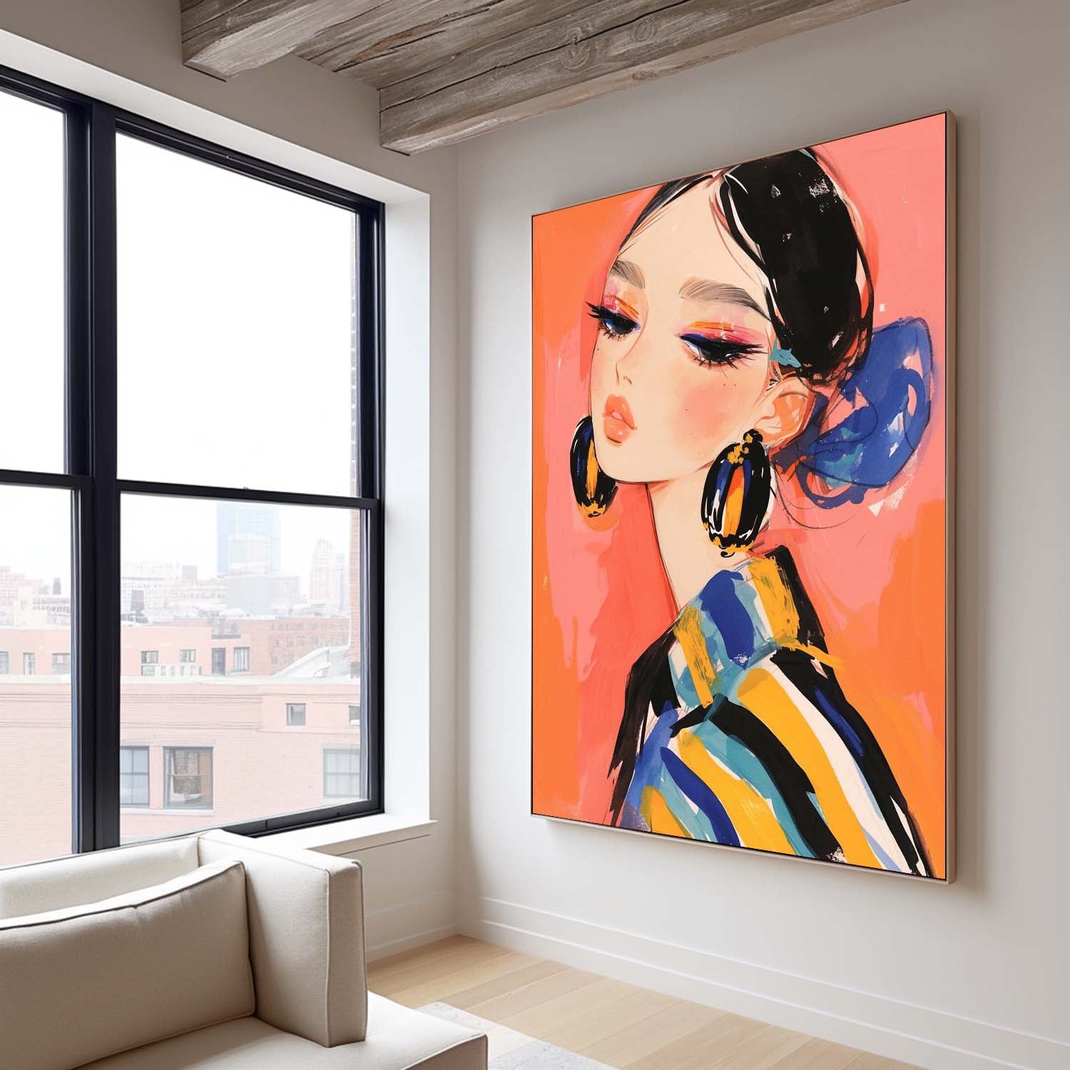 Cartoon Character Painting Framed Artwork Large Fgure Acrylic Painting Cute Girl Original Abstract Wall Art