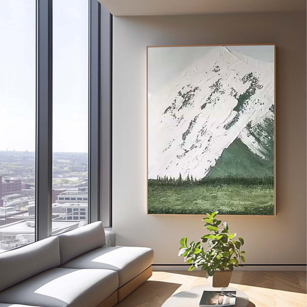 Large Landscape Oil Painting On Canvas Abstract Green Snow Mountain Modern Wall Art Acrylic Painting Home Decor